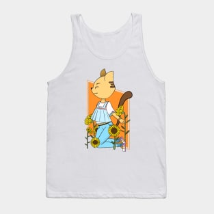 Cartoon anthropomorphic cat in sunflower patch Tank Top